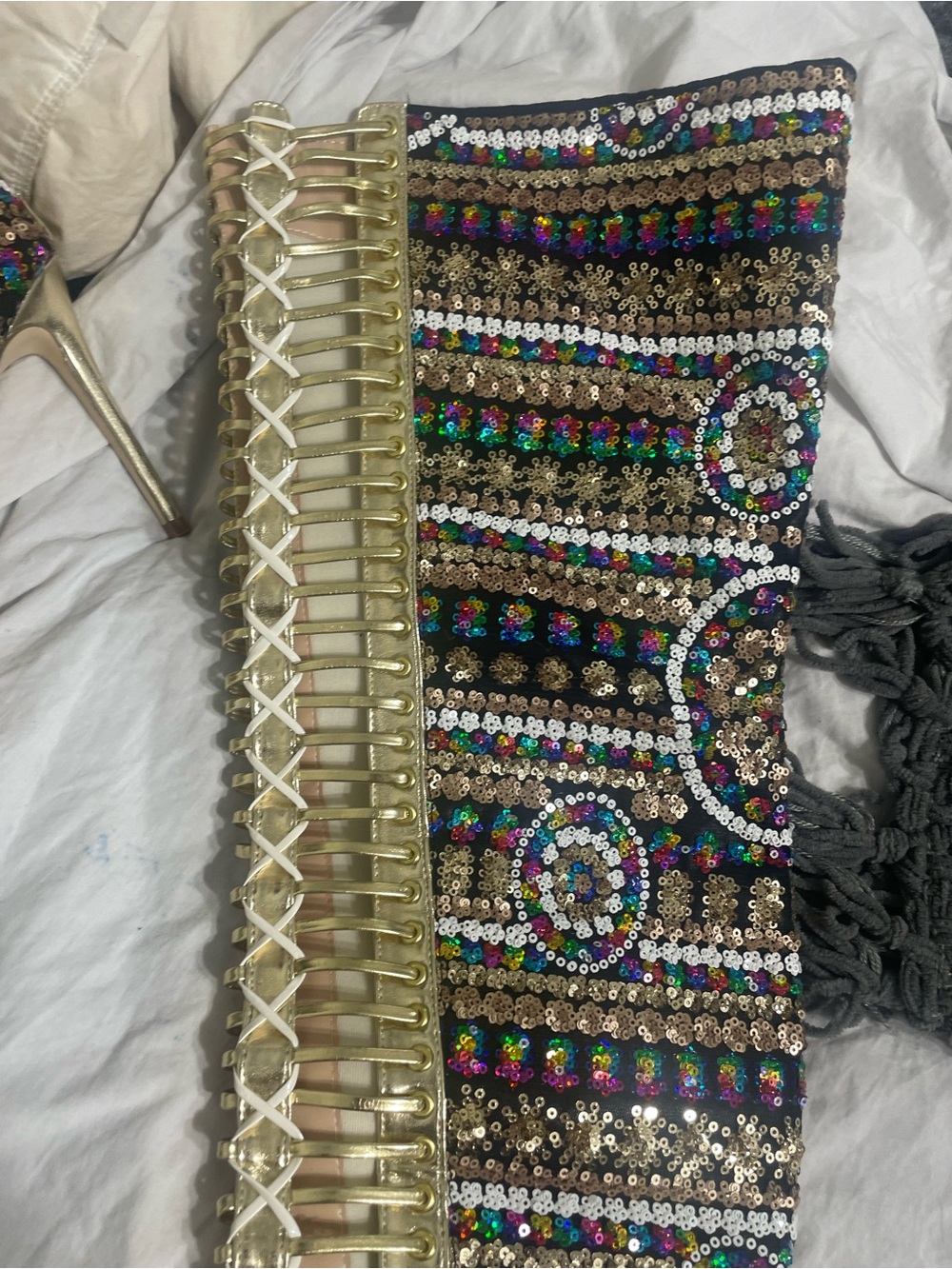 Embellished Gold High-Stiletto Thigh Boots - Multi Sequins - Picture 7 of 10